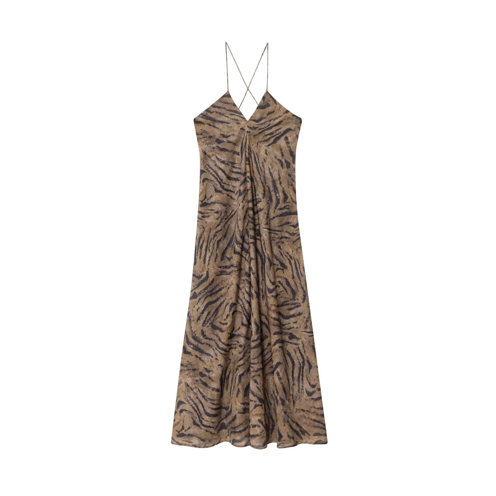 Women's Summer Fashion Vacation Style Sexy Printed suspender Midi Dress
