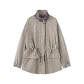 Women's casual waist cinched plaid parka Coat
