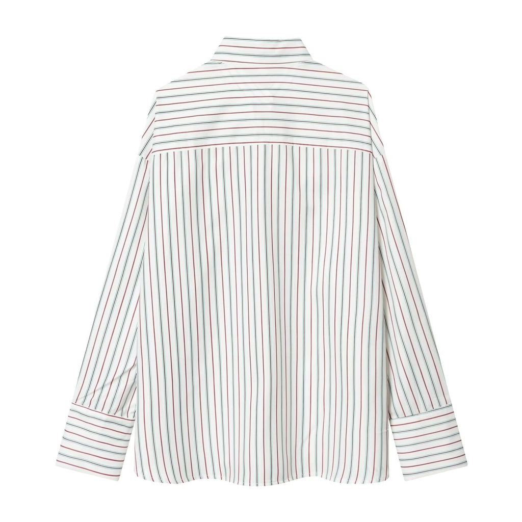 Women's New Scarf Decorative Striped Poplin Shirt
