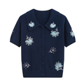 Women's beaded decorative short sleeved knitted cardigan