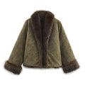 Women's artificial fur effect double-sided embroidered coat