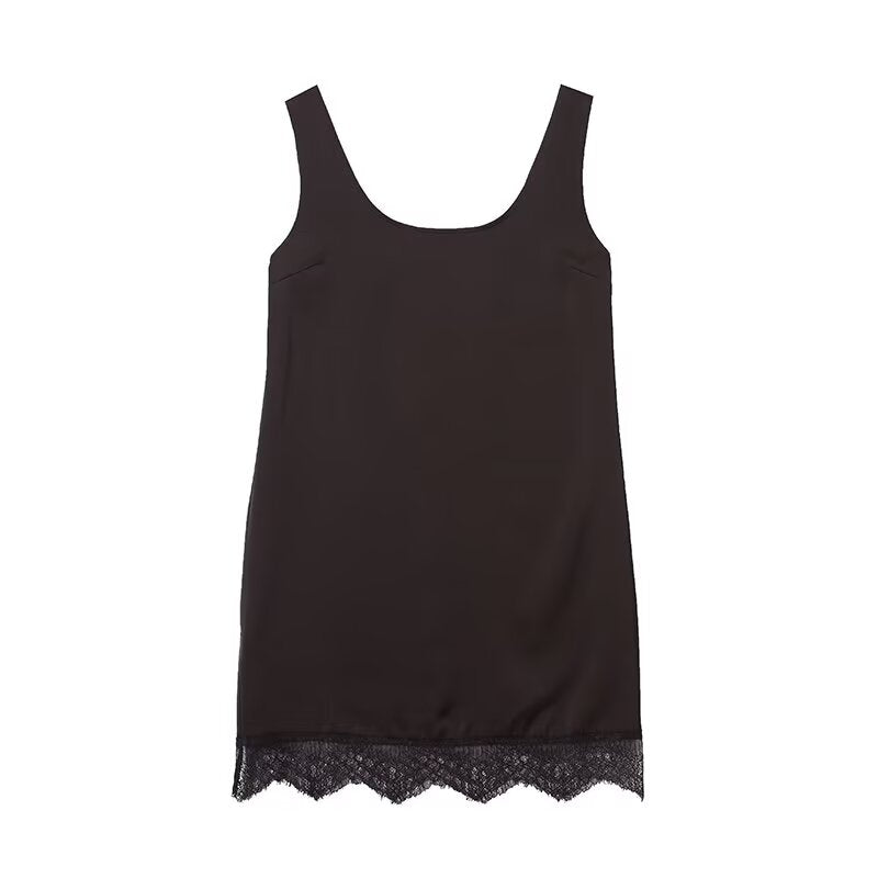 Women's lace hem sleeveless backless dress