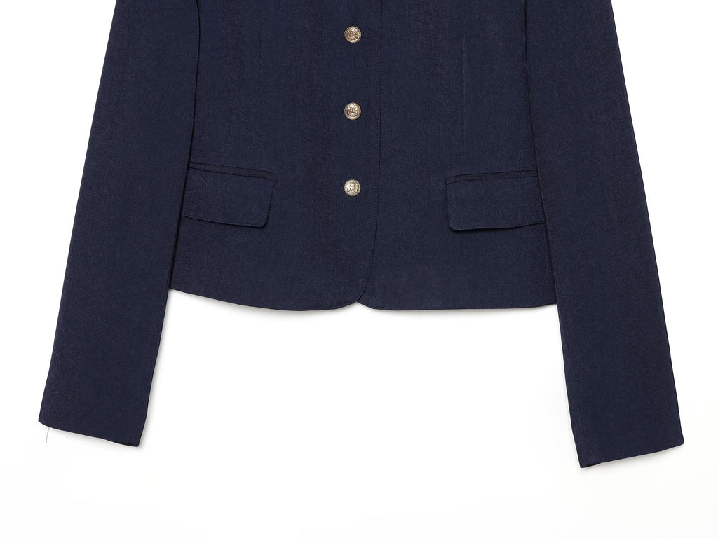 Women's contrasting collar buttoned Blazer Coat