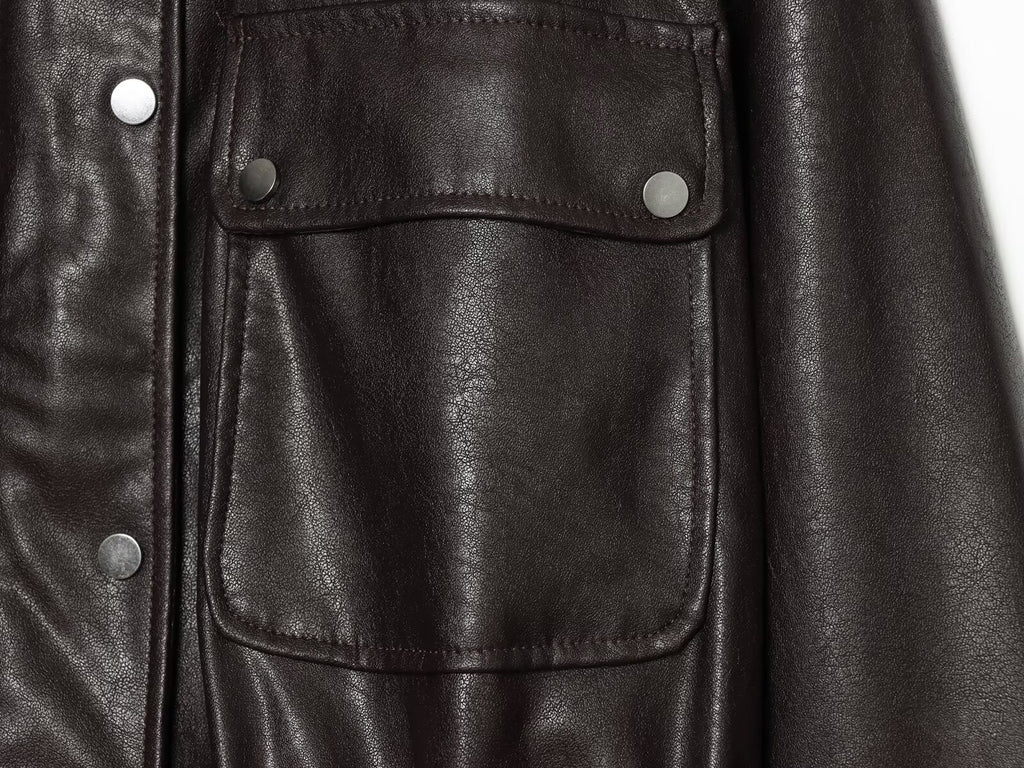 Women's skirt style hem imitation leather jacket Coat