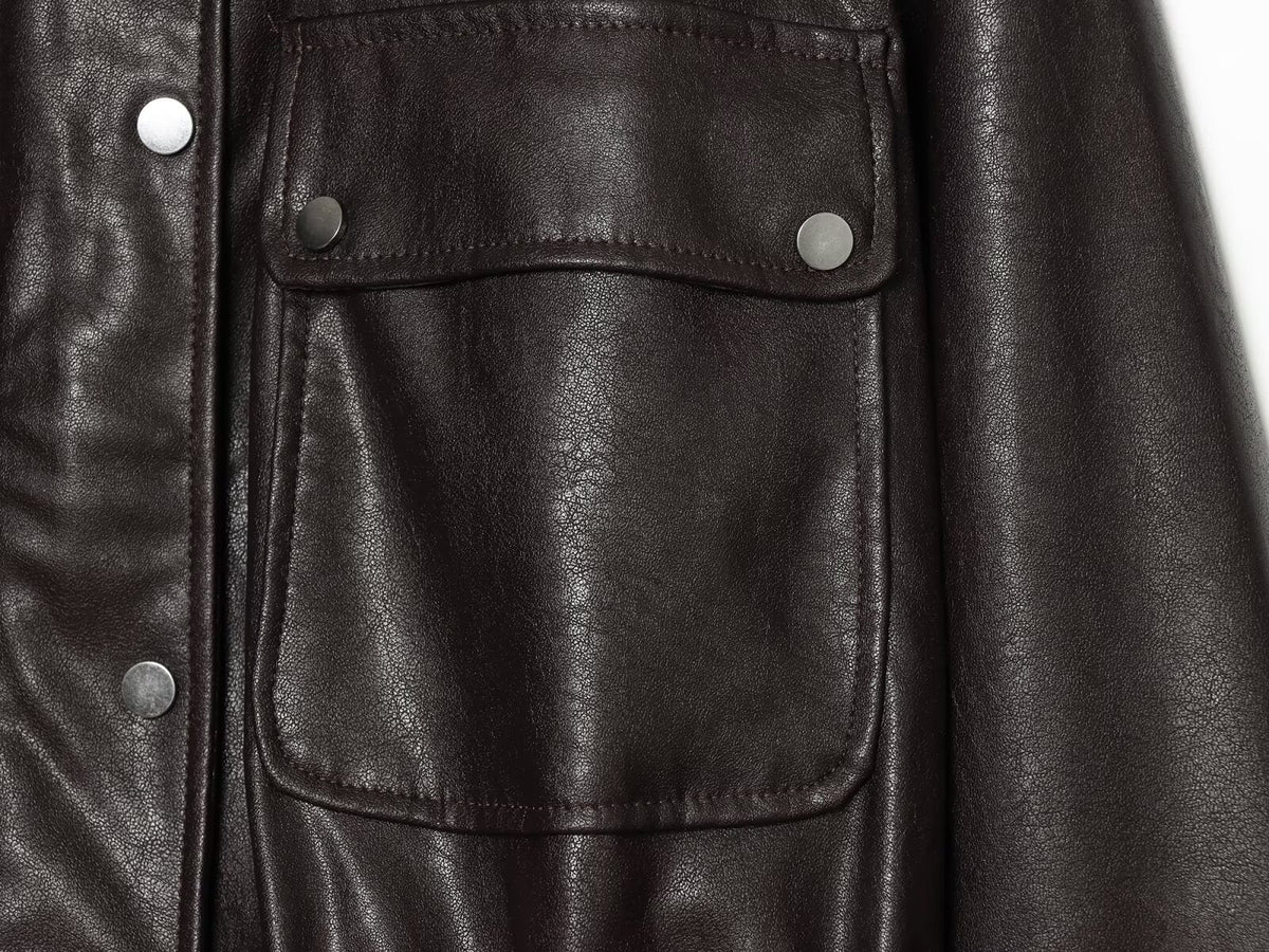 Women's skirt style hem imitation leather jacket Coat