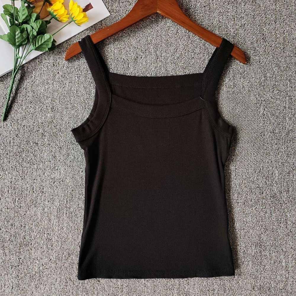 Women's new square-neck thread slim and slim vest with sling inside.