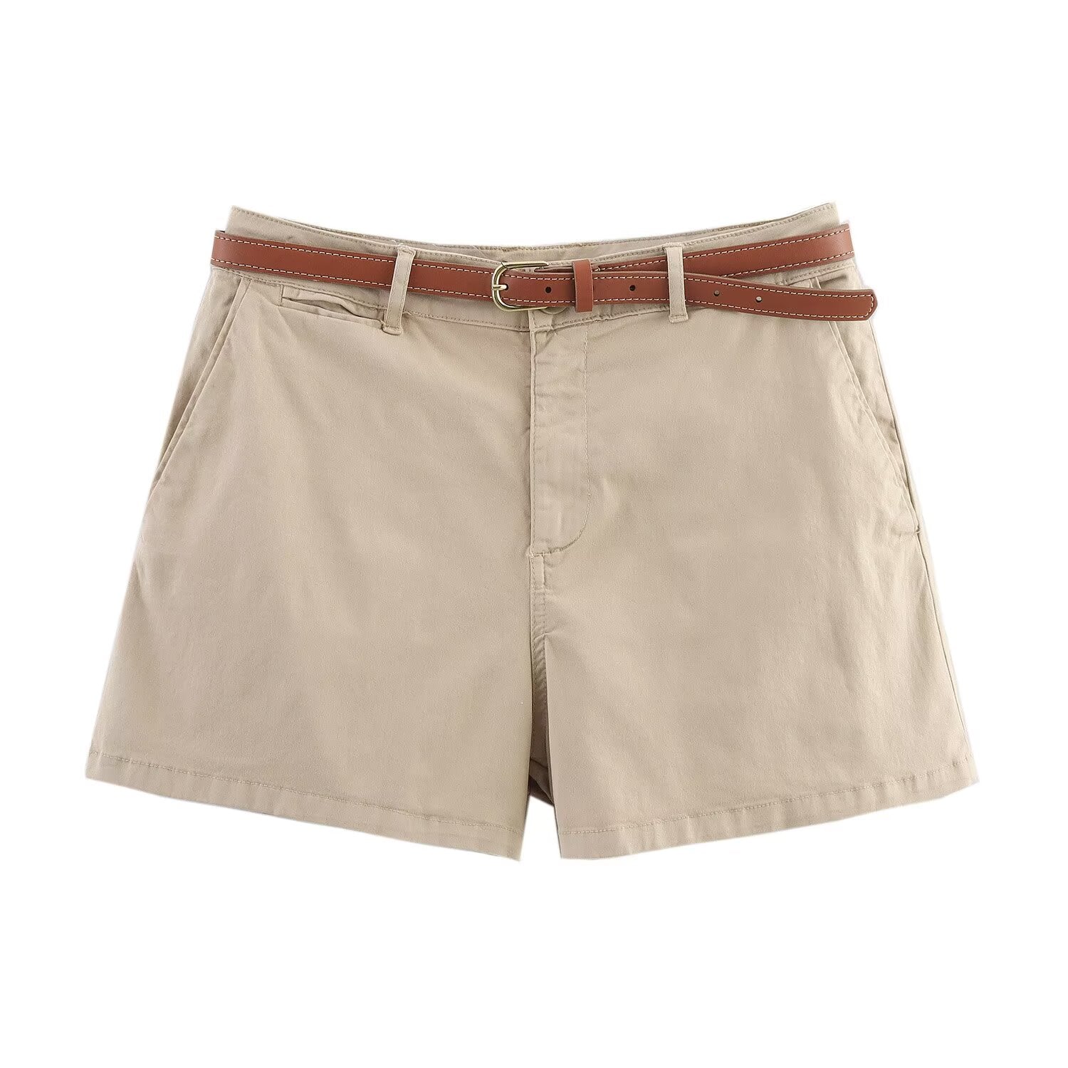 Women's' New Fashion With Belt Side Pocket Casual Versatile High Waist Shorts