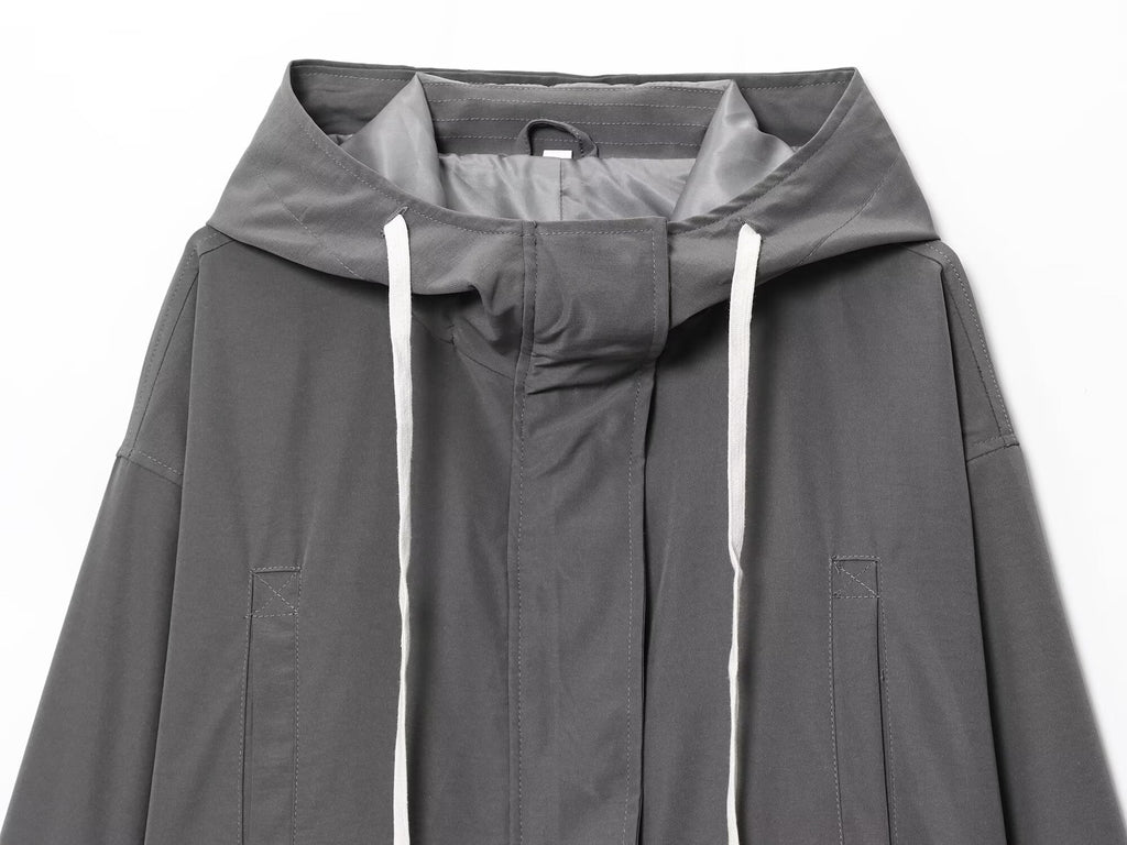 Women's New fashion Retractable waist design loose hooded jacket Coat + shorts suit