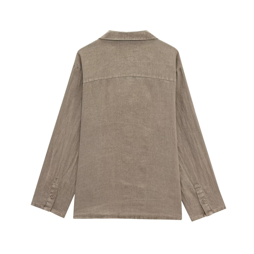Women's new fashion casual Button-up shirt long sleeved linen blend shirt+Shorts Women's suit