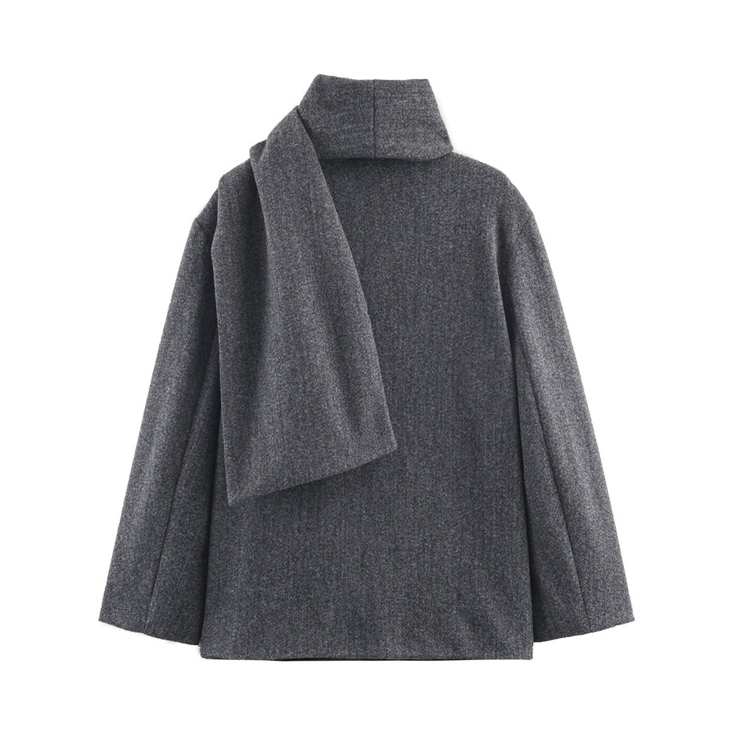 Women's with scarf loose O Neck woolen Coat