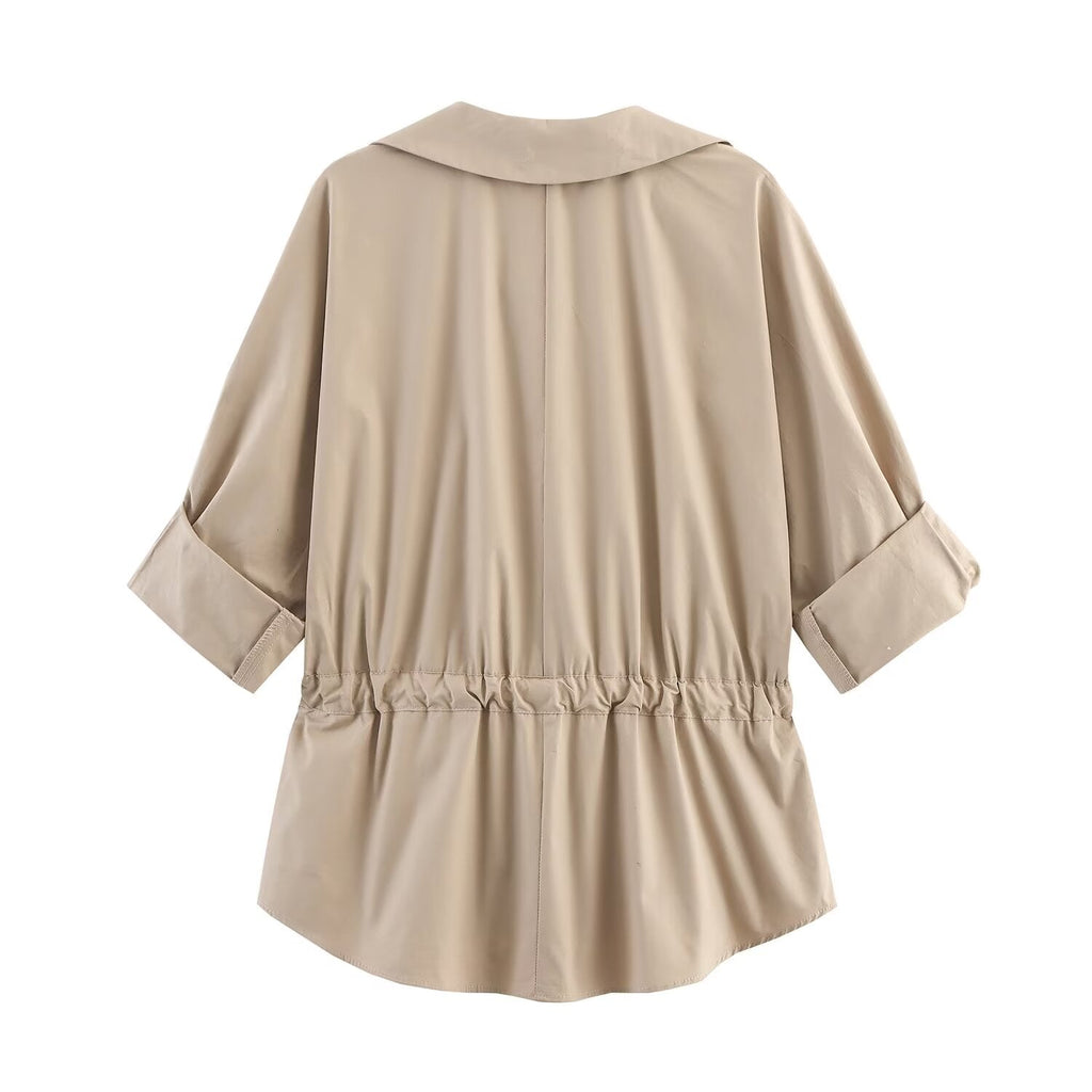 Women's New Fashion With Belt Casual Single breasted Poplin Shirt