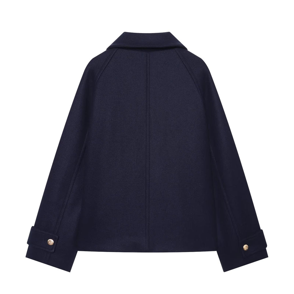 Women's short double breasted woolen blend coat