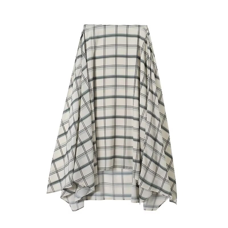 Women's irregular hem plaid MIDI skirt