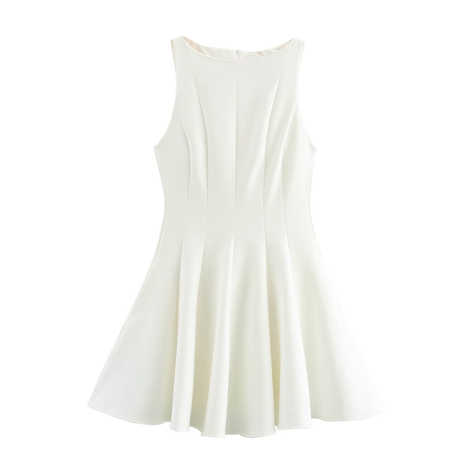 Women's new Chic Fashion slim fit versatile solid wide swing mini dress retro round neck sleeveless women's dress Mujer