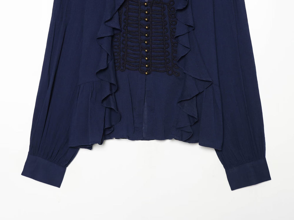 Women's layered decorative rope knot buttoned shirt