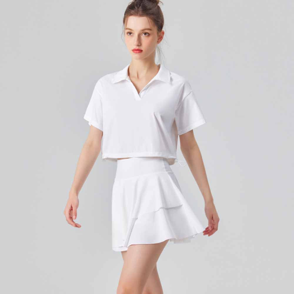 Women's sunscreen ice quick-drying sports T-shirt+fake two-piece sports tennis skirt