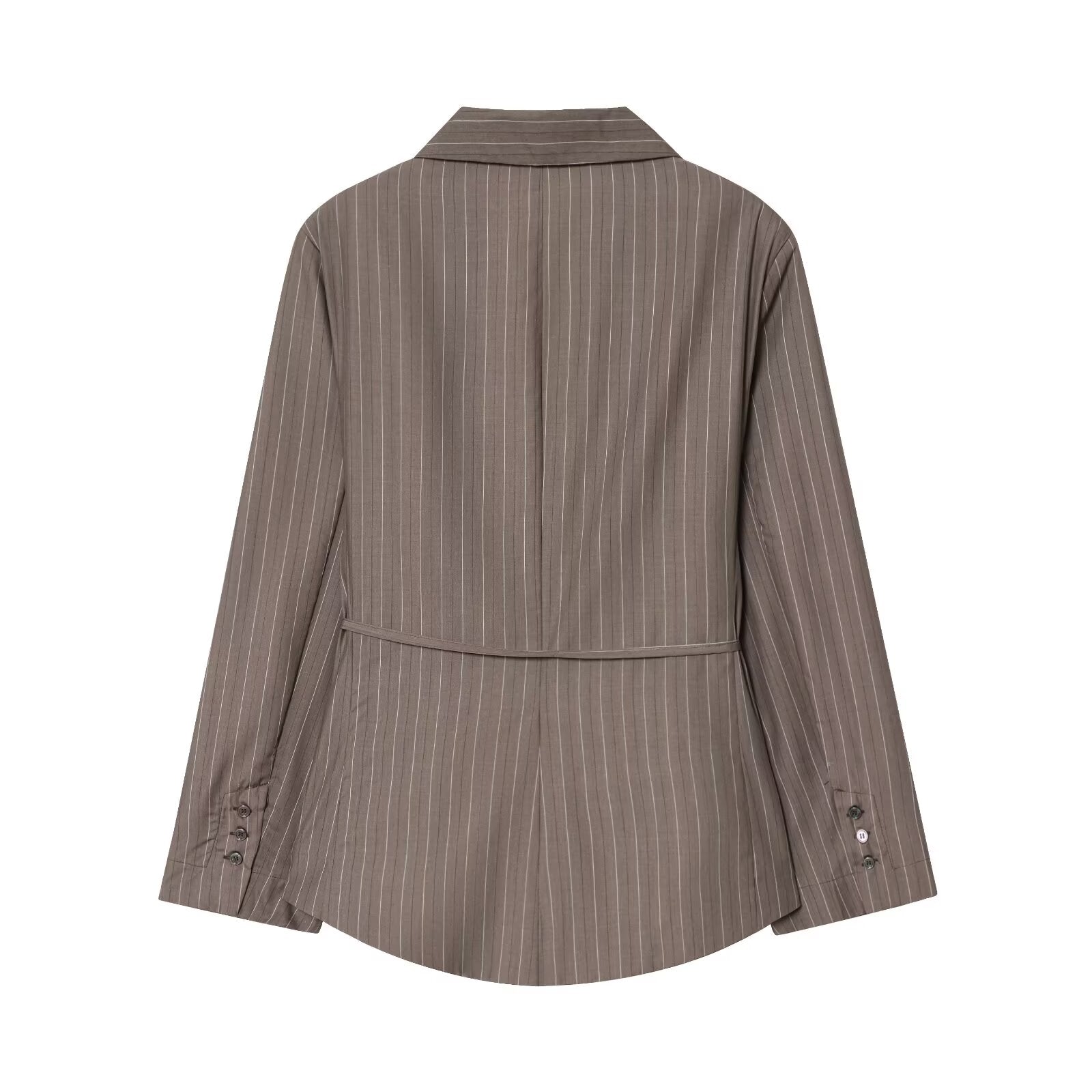 Women's New Fashion With Belt Loose Shoulder Pads Striped Suit Coat+Pants Suit