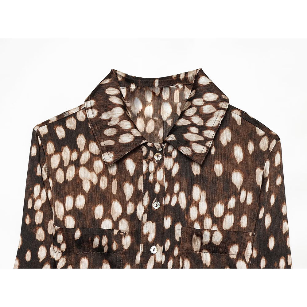 Women's long sleeved spotted print shirt style dress