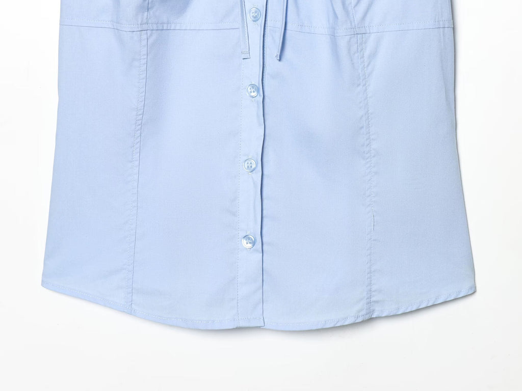 Women's bow decoration pleated poplin top