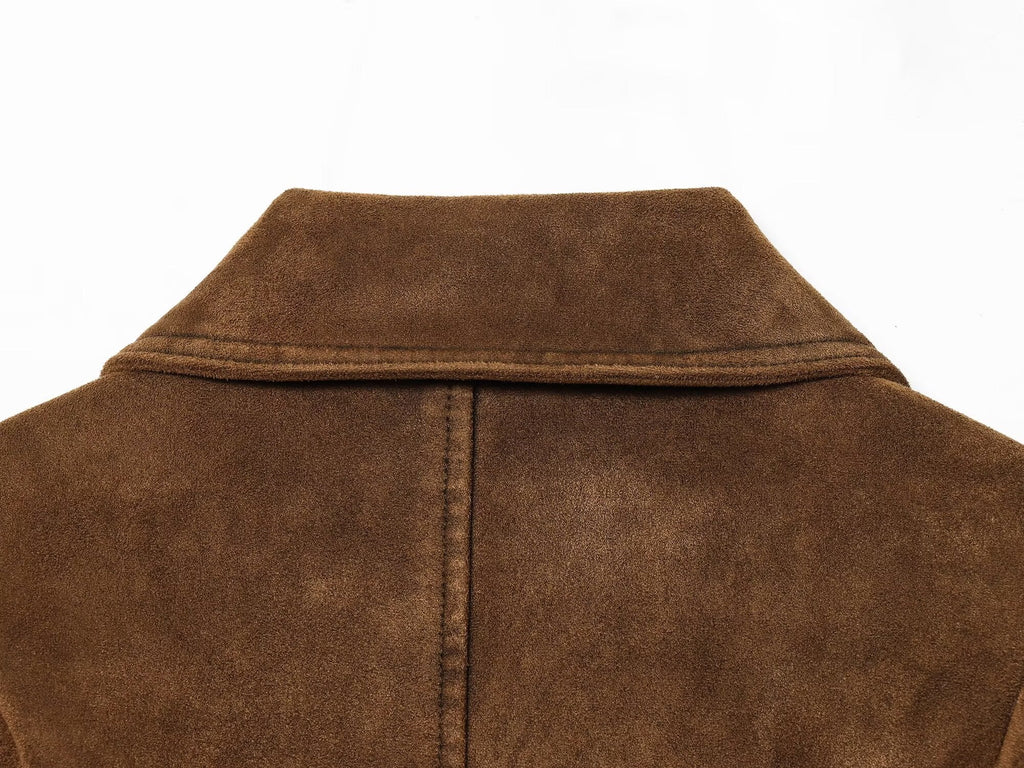 Women's suede textured lapel jacket Coat