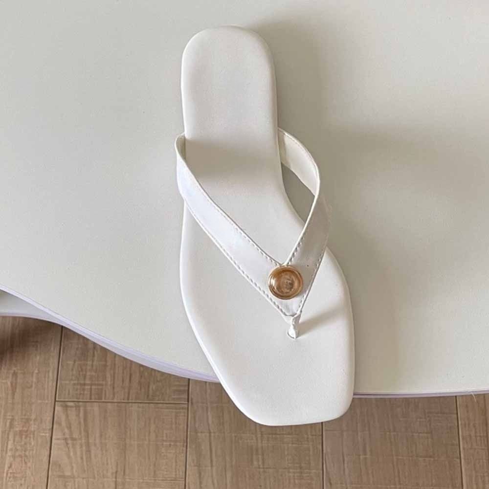 Women's new fashion flower buckle pinch thin-soled slippers have a shoe box