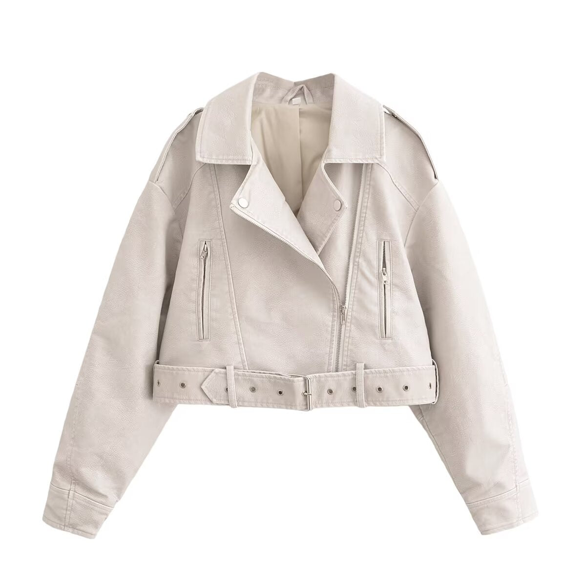 Women's with Belt short Faux Leather jacket Coat