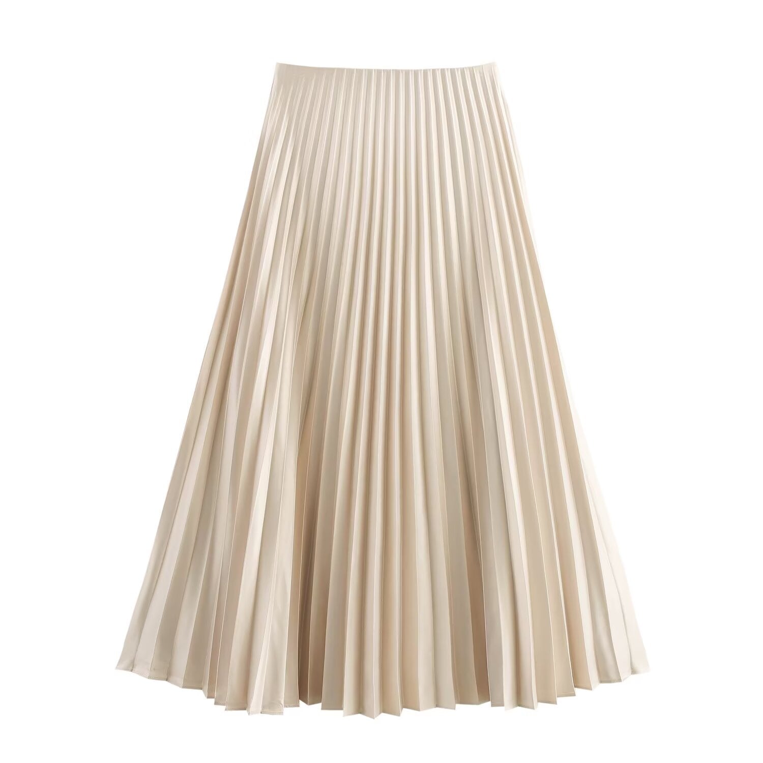 Women's new fashion loose satin texture MIDI skirt casual versatile pleated MIDI skirt retro mid waist side zipper women's skirt Mujer