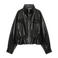 Women's leather effect adjustable waist jacket Coat