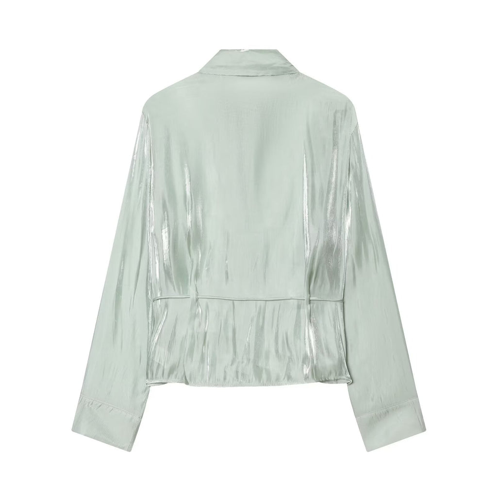 Women's metallic effect paired with belt shirt