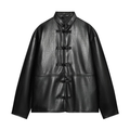 Women's rope knot buckle leather effect jacket Coat