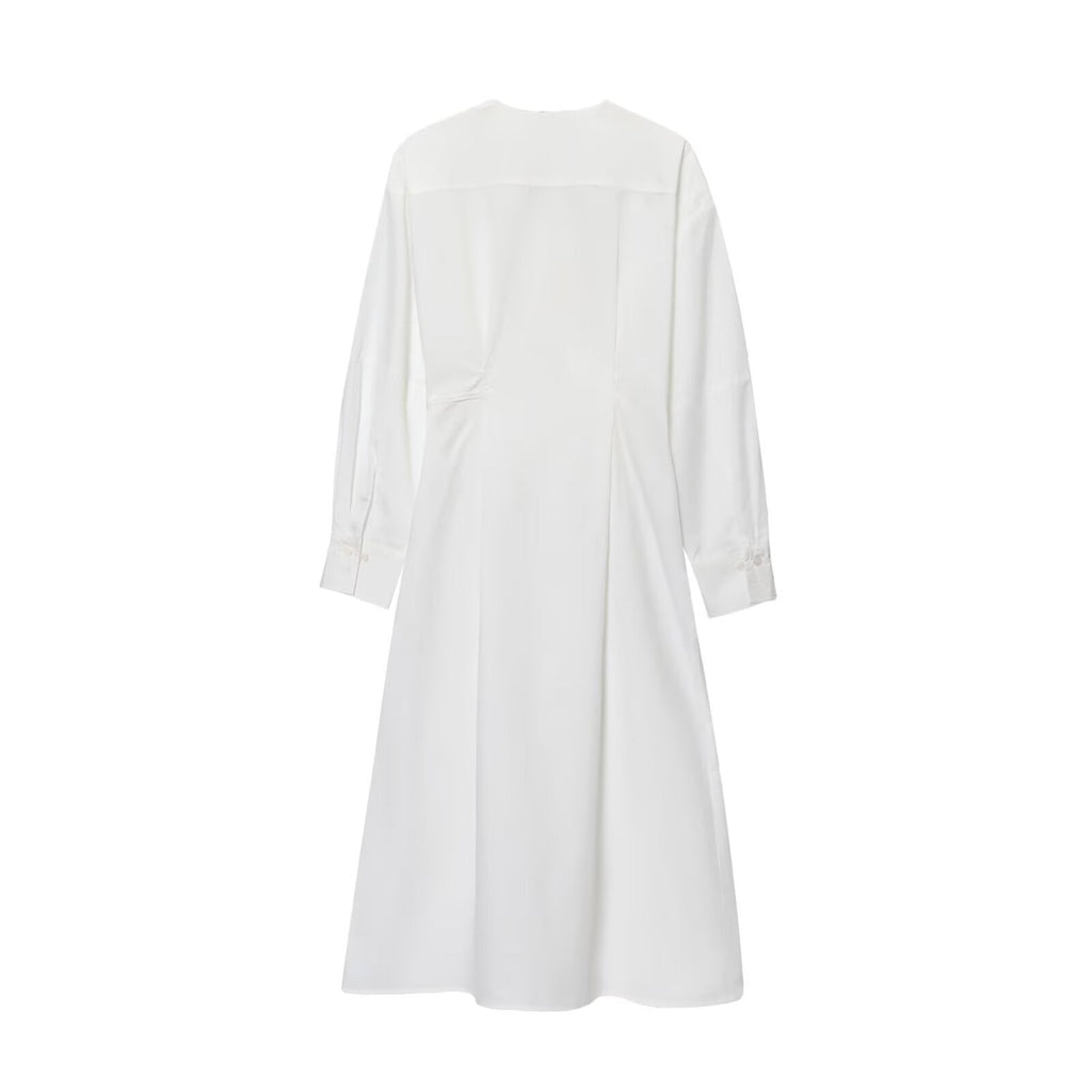 women's new fashion cotton V-neck wrapped shirt style MIDI dress