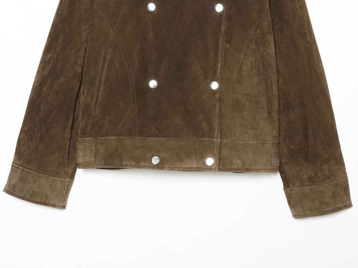 Women's fur collar patchwork leather cotton jacket Coat