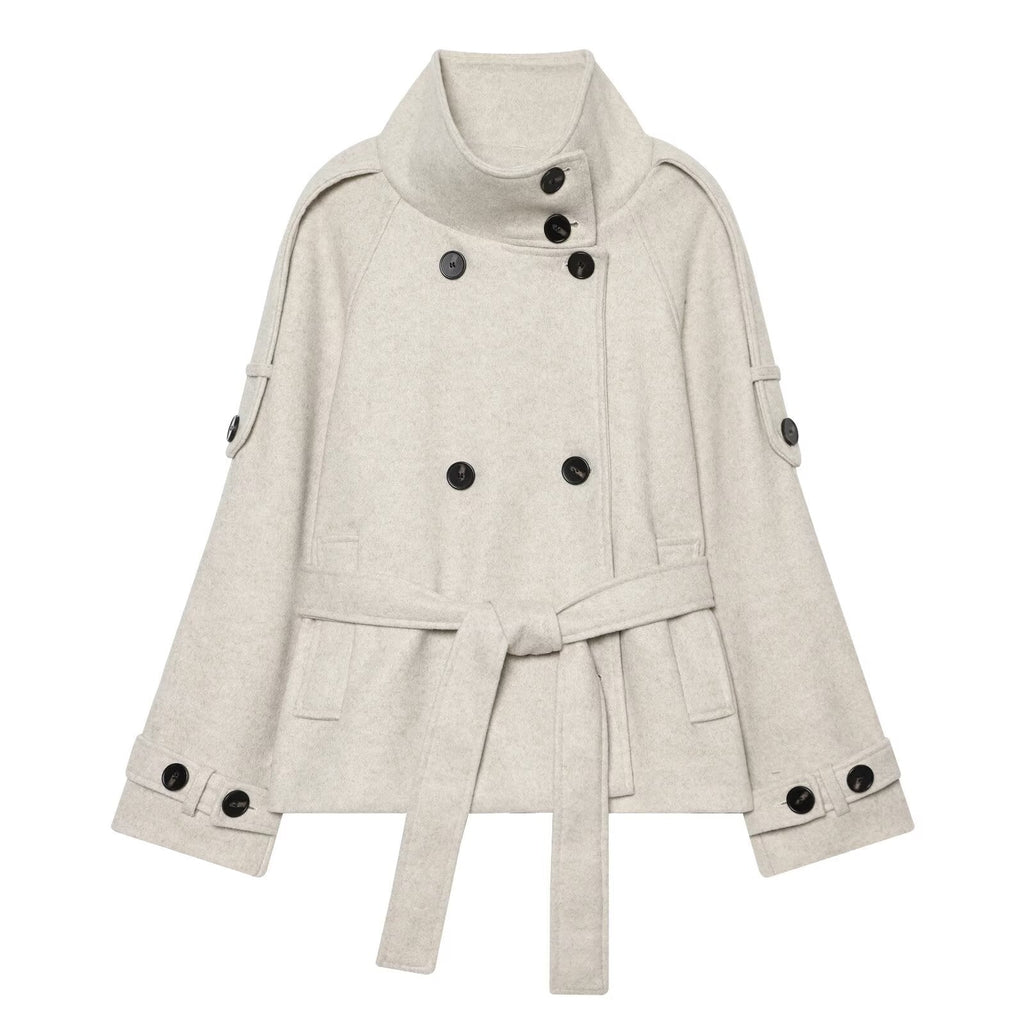Women's soft textured double breasted stand collar Coat