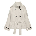 Women's soft textured double breasted stand collar Coat