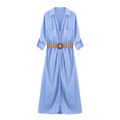 Women's 2025 fashion chic retro women's dress with belt midi skirt