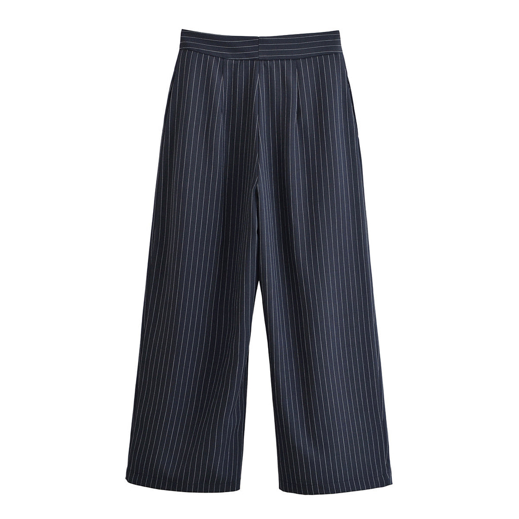 Women's new chic Fashion loose pleated striped wide leg pants
