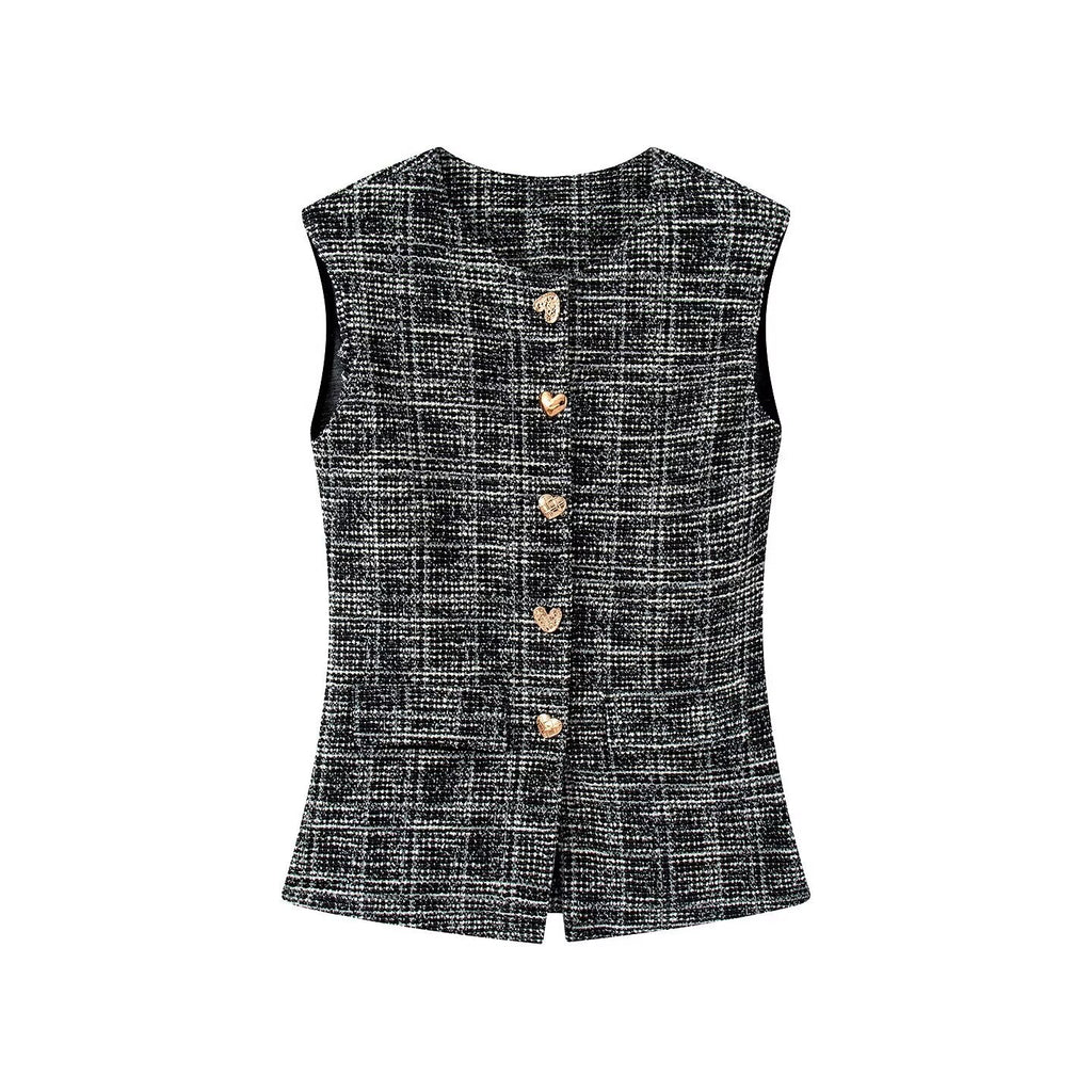 suit Women's 2 pieces button decoration texture vest style top+Flared pants