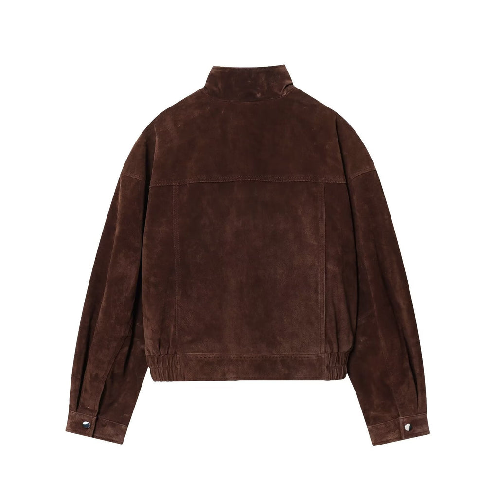 Women's new fashion anti suede effect standing collar flying jacket Coat