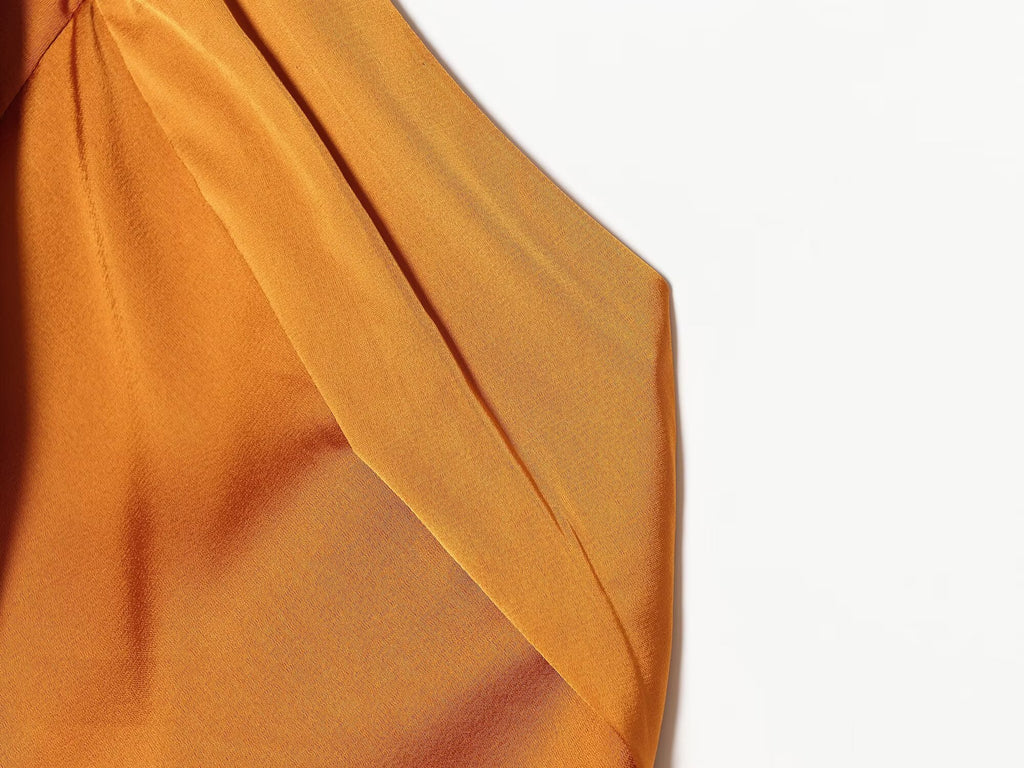 Women's satin texture hanging neck MIDI dress