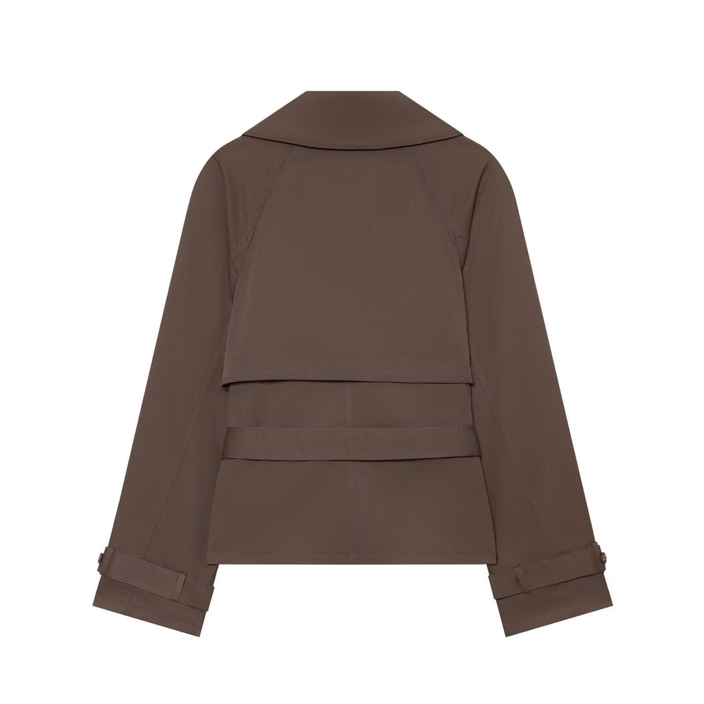 Women's With Belt Short Double breasted Windbreaker Coat