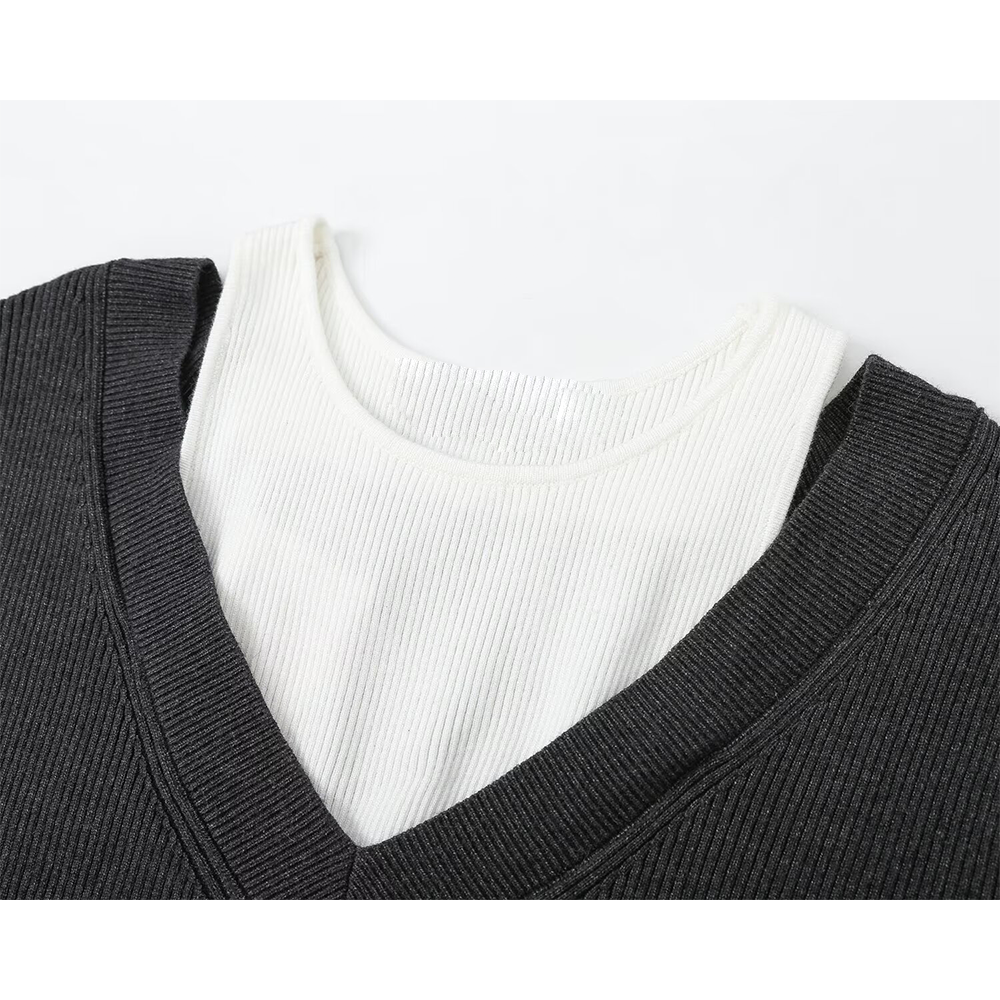Women's fake two-piece round neck knitted sweater