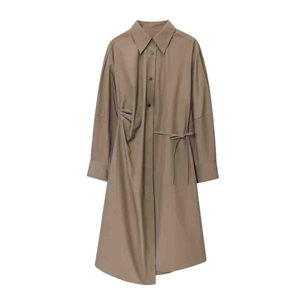 Women's new fashion asymmetrical hem cotton shirt style MIDI dress