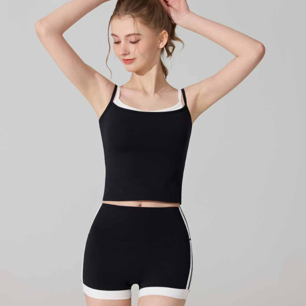 Women's new gathered contrast fitness vest slim running yoga pants