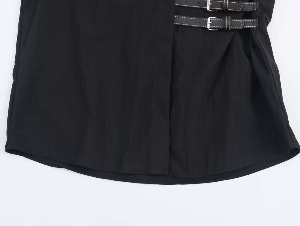 Women's 2025 new belt decoration loose poplin shirt