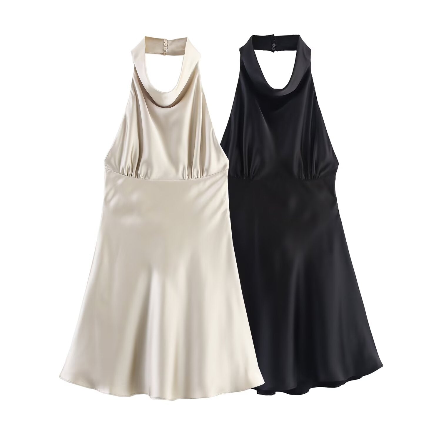 Women's new fashion backless bow decoration satin texture mini dress