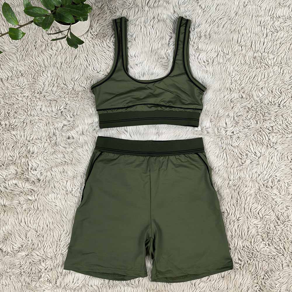 Women's new high-elastic, high-waist hip-lifting shorts vest fitness suit