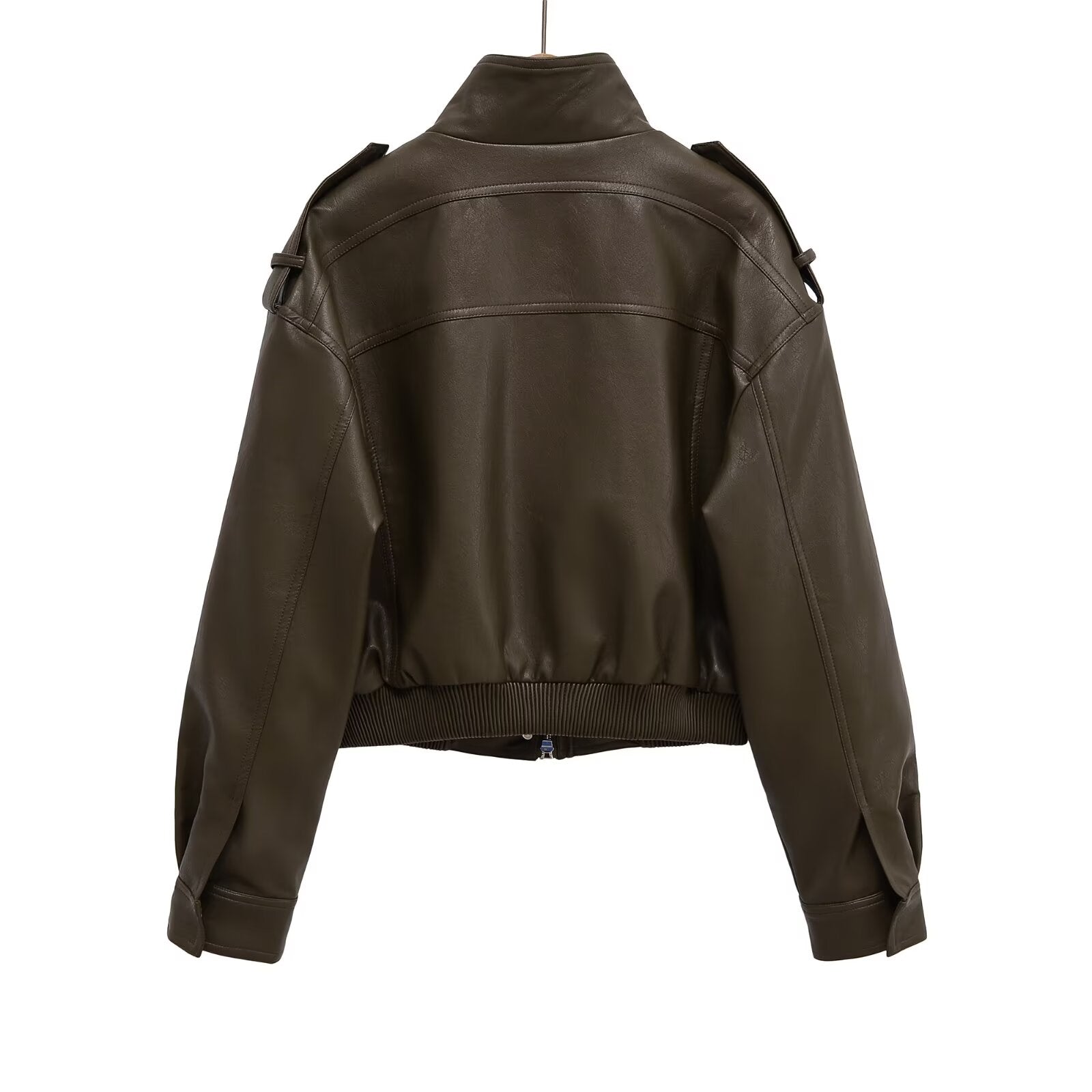 Women's short standing collar Faux Leather jacket Coat