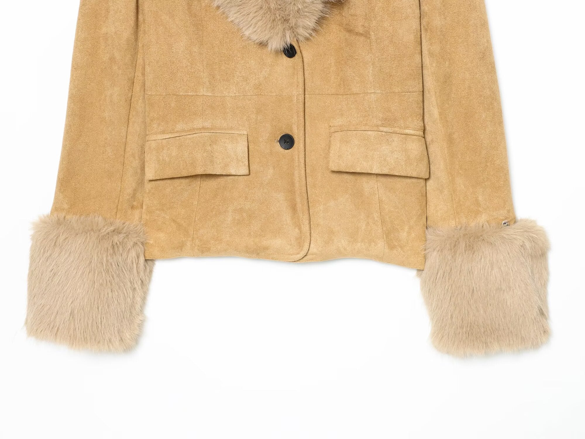 Women's suede Fur Faux Leather effect Blazer Coat