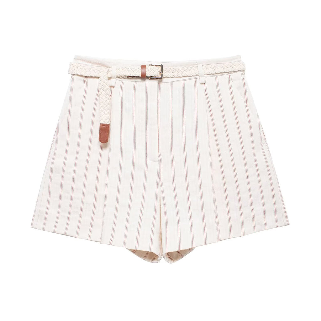 Women's new fashion striped single breasted V-neck vest+shorts