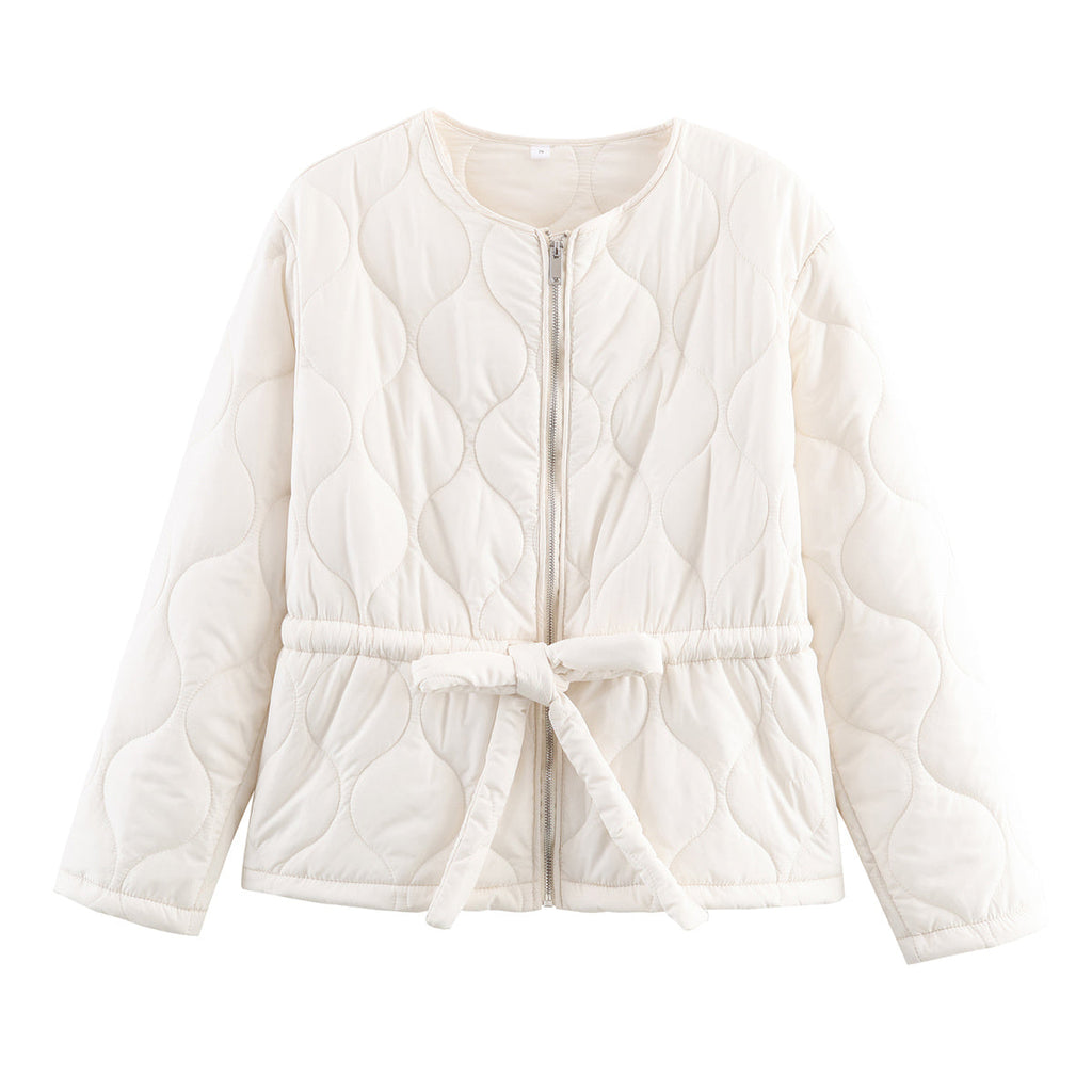 Women's with Belt round neck zipper cotton Coat